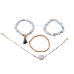 Bộ 4 Vòng Tay Hạt Charm Phong Cách Bohemian Cho Nữ, Hình Trái Tim Đá Cẩm Thạch Có Dây Tua Rua