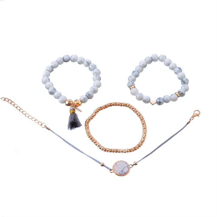 Bộ 4 Vòng Tay Hạt Charm Phong Cách Bohemian Cho Nữ, Hình Trái Tim Đá Cẩm Thạch Có Dây Tua Rua