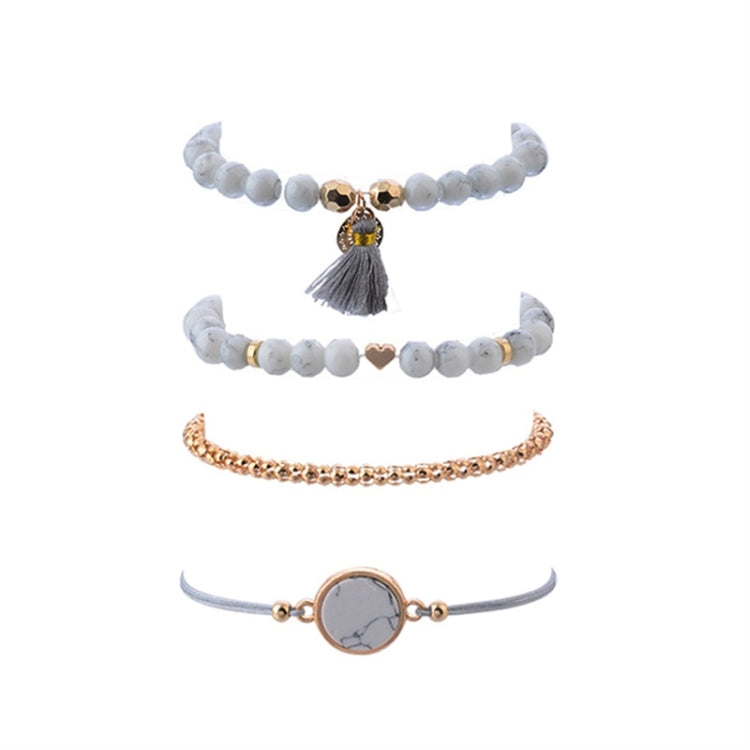 Bộ 4 Vòng Tay Hạt Charm Phong Cách Bohemian Cho Nữ, Hình Trái Tim Đá Cẩm Thạch Có Dây Tua Rua