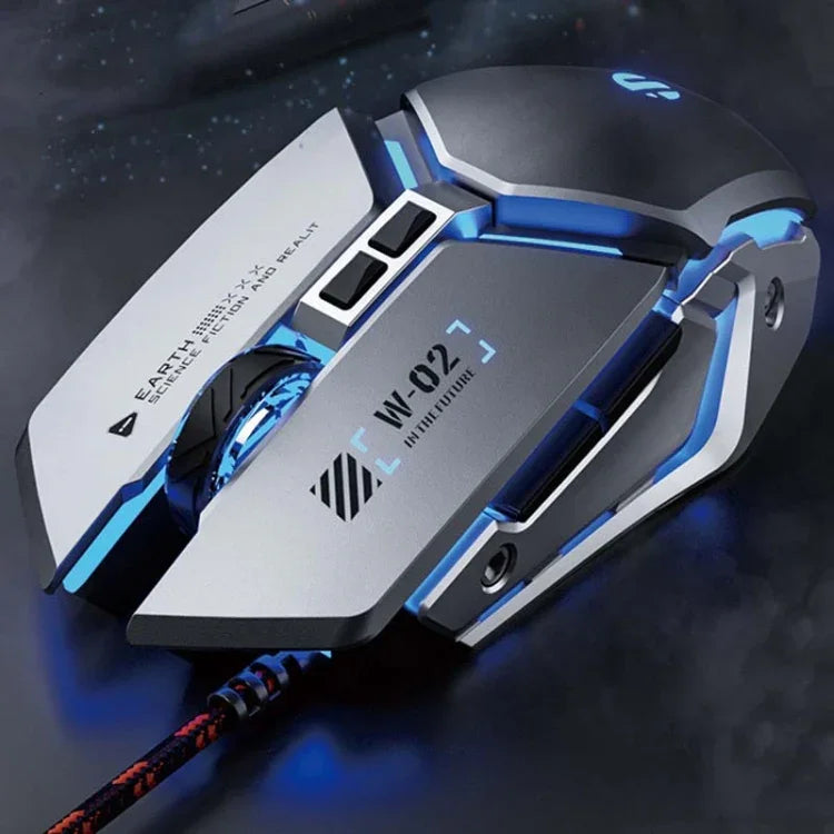 Chuột có dây cơ học chơi game USB Inphic W-02 6 phím lập trình macro phát sáng cho văn phòng tại nhà, W-02 (Xám kim loại)