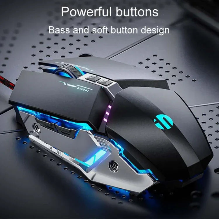 Chuột có dây cơ học chơi game USB Inphic W-02 6 phím lập trình macro phát sáng cho văn phòng tại nhà, W-02 (Xám kim loại)