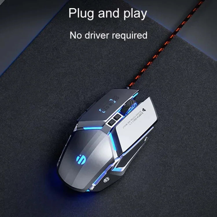Chuột có dây cơ học chơi game USB Inphic W-02 6 phím lập trình macro phát sáng cho văn phòng tại nhà, W-02 (Xám kim loại)