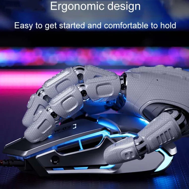 Chuột có dây cơ học chơi game USB Inphic W-02 6 phím lập trình macro phát sáng cho văn phòng tại nhà, W-02 (Xám kim loại)