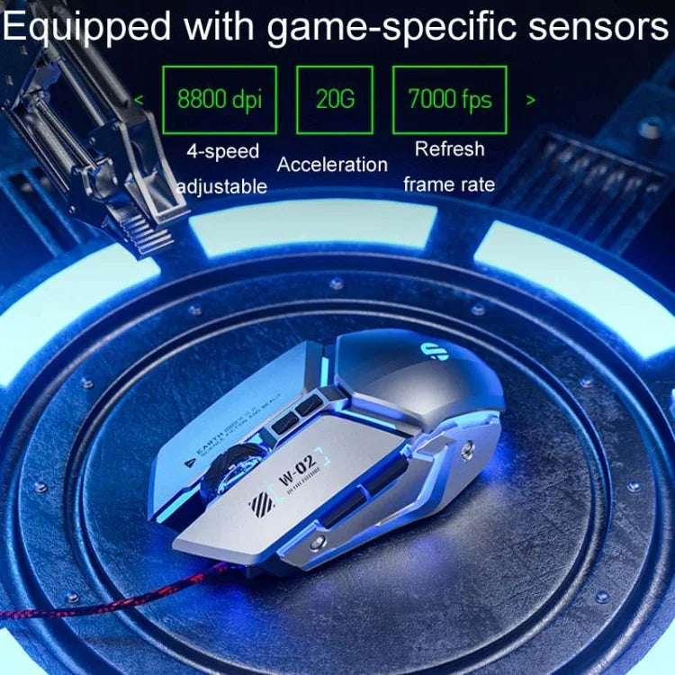 Chuột có dây cơ học chơi game USB Inphic W-02 6 phím lập trình macro phát sáng cho văn phòng tại nhà, W-02 (Xám kim loại)