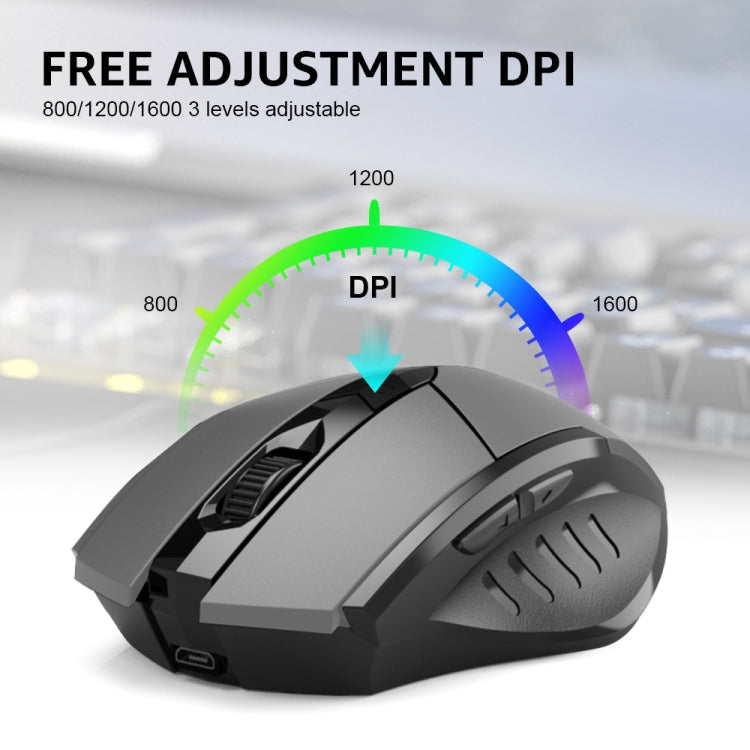 Chuột cơ học không dây chơi game Inphic A1 6 phím 1000/1200/1600 DPI, Màu: Xám không dây + Bluetooth 4.0 + Bluetooth 5.0, Đen không dây + Bluetooth 4.0 + Bluetooth 5.0, Phiên bản im lặng sạc không dây, Xám phiên bản im lặng sạc không dây