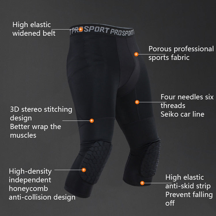 Quần thể thao chống va đập đàn hồi cao Lycra tổ ong cho nam, quần thể dục bóng rổ dài bảy phần, S, M, L, XL, XXL, XXXL