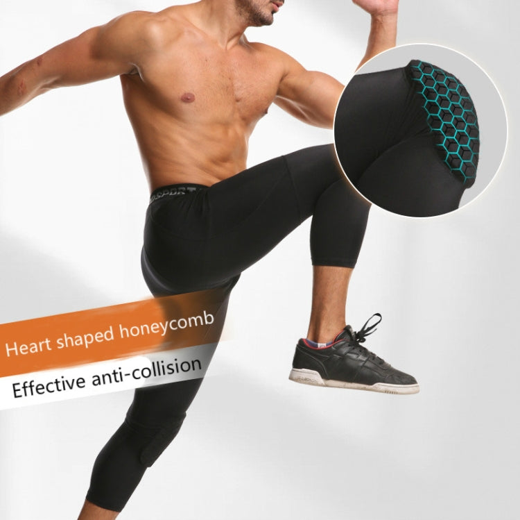 Quần thể thao chống va đập đàn hồi cao Lycra tổ ong cho nam, quần thể dục bóng rổ dài bảy phần, S, M, L, XL, XXL, XXXL