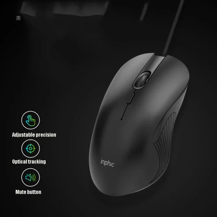 Chuột có dây chơi game định nghĩa macro văn phòng kinh doanh im lặng Inphic PB1, chiều dài cáp: 1,5m, Đèn thở cổ điển phía sau, Đèn thở trắng mờ