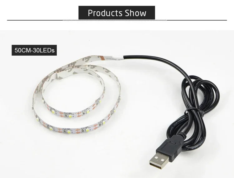 Đèn LED dây epoxy SMD 2835 nguồn USB trang trí bàn Giáng Sinh, đèn nền TV, 1m, 5m