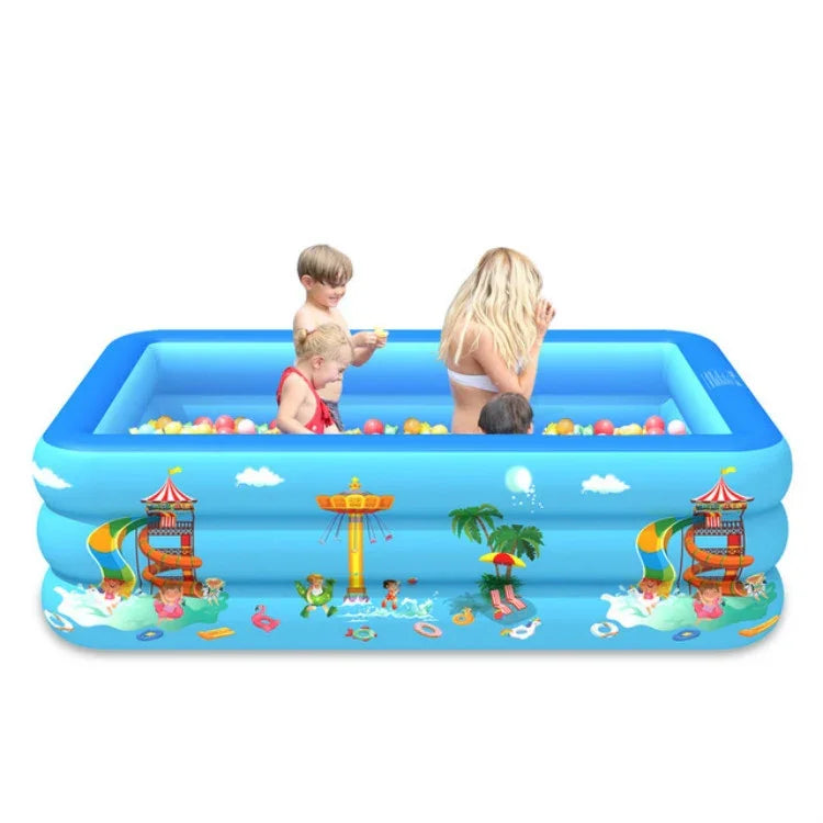 Bể bơi vuông bơm hơi họa tiết công viên giải trí trong nhà và ngoài trời cho trẻ em, 130 x 85 x 50cm, 150 x 110 x 50cm