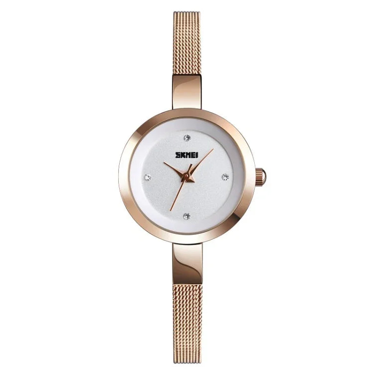Đồng hồ nữ công sở SKMEI 1390 dây thép nhẹ, đồng hồ quartz, màu vàng hồng, vàng, bạc