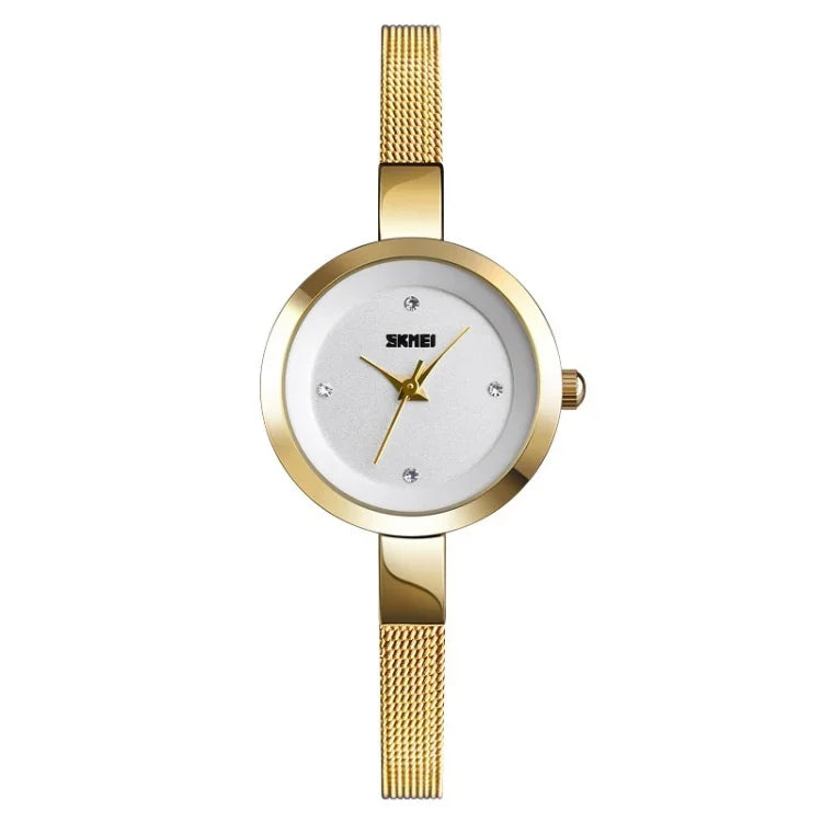 Đồng hồ nữ công sở SKMEI 1390 dây thép nhẹ, đồng hồ quartz, màu vàng hồng, vàng, bạc