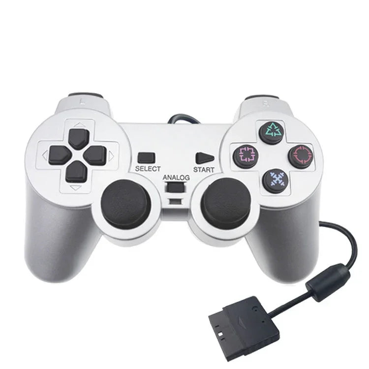 Tay cầm chơi game có dây Rung động Động cơ Kép Bạc Phun nhiên liệu Phù hợp cho PS2, Cho PS2