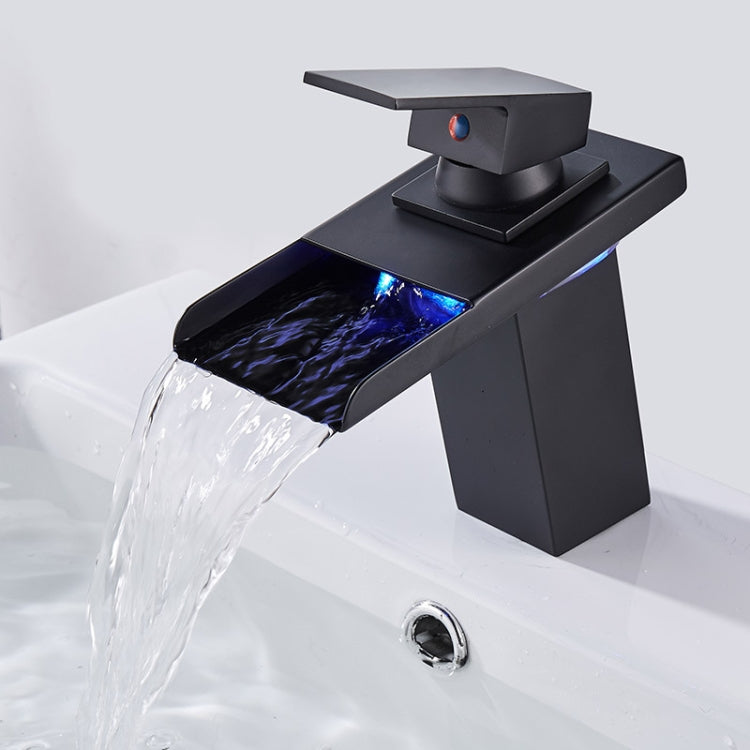 Vòi nước phòng tắm ba đèn LED nước nóng lạnh, vòi nước thác, phích cắm CN, màu đen, mạ điện bạc