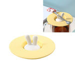 Nắp cốc silicone hình tai thỏ an toàn thực phẩm, nắp đậy kín bụi, chống rò rỉ cho cốc hoạt hình, màu vàng, xanh lá, hồng