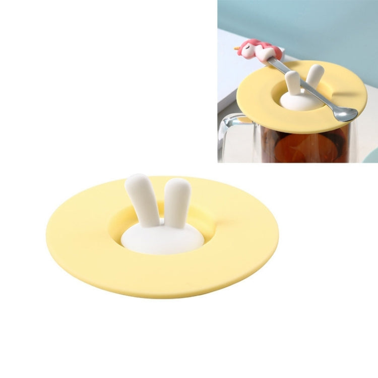 Nắp cốc silicone hình tai thỏ an toàn thực phẩm, nắp đậy kín bụi, chống rò rỉ cho cốc hoạt hình, màu vàng, xanh lá, hồng