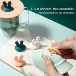 Nắp cốc silicone hình tai thỏ an toàn thực phẩm, nắp đậy kín bụi, chống rò rỉ cho cốc hoạt hình, màu vàng, xanh lá, hồng