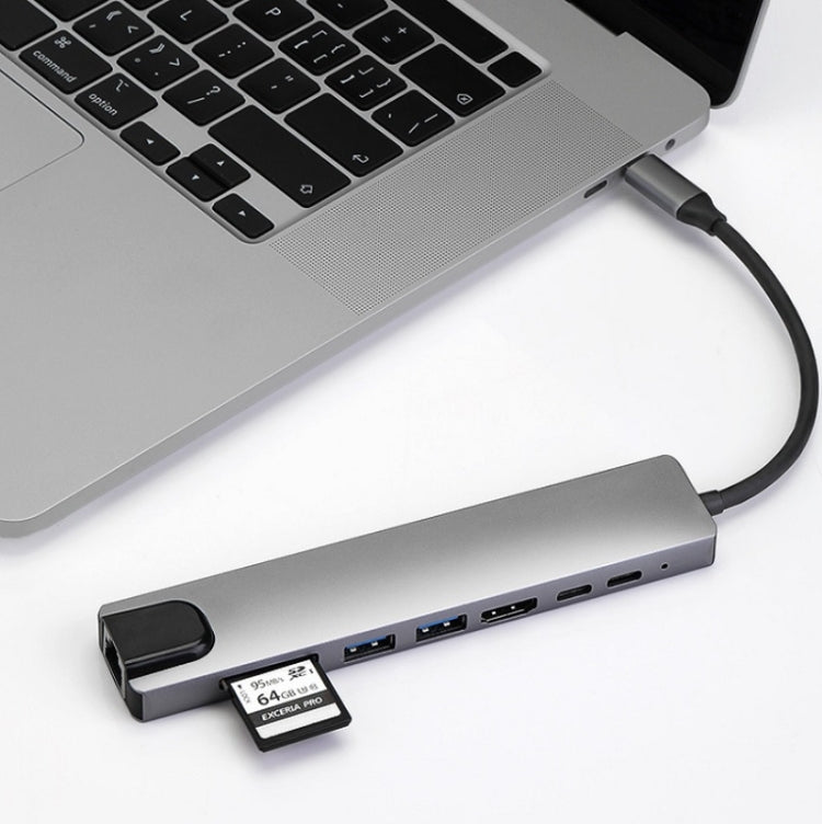 Trạm kết nối HUB WC7367 8 trong 1 87W Type-C sang PD+USB3.0/USB2.0+SD+TF+HDMI+RJ45+Type-C, WC7367