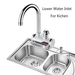 Vòi nước nóng lạnh điện tử nóng lạnh tức thì cho bếp, phích cắm EU, hiển thị đèn, đầu vào nước dưới, đầu vào nước bên, bảo vệ chống rò rỉ đầu vào nước dưới, bảo vệ chống rò rỉ đầu vào nước bên