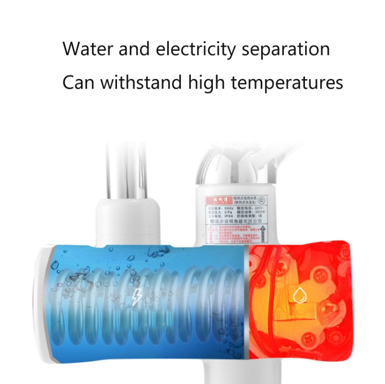 Vòi nước nóng lạnh điện tử nóng lạnh tức thì cho bếp, phích cắm EU, hiển thị đèn, đầu vào nước dưới, đầu vào nước bên, bảo vệ chống rò rỉ đầu vào nước dưới, bảo vệ chống rò rỉ đầu vào nước bên