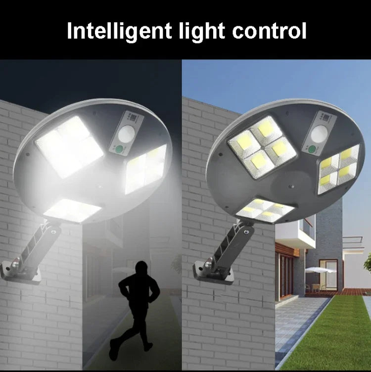 Đèn đường cảm biến cơ thể người năng lượng mặt trời 144 COB, đèn tường vườn có điều khiển từ xa, đèn an ninh ngoài trời