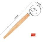 2 cái que trộn bột bằng thép không gỉ cán gỗ sồi 13 inch, phới lò xo, khuấy đơn vòng, khuấy đôi vòng, khuấy ba vòng