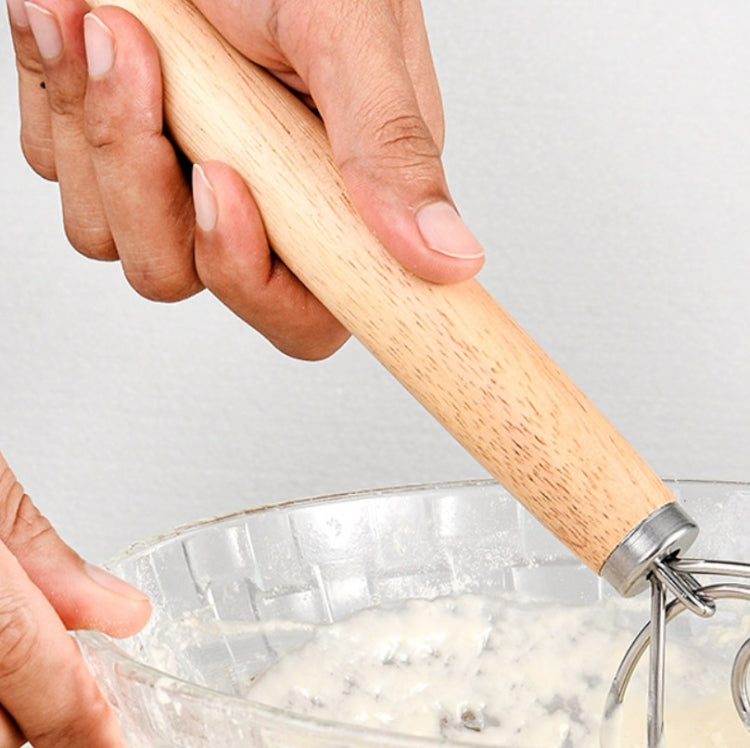 2 cái que trộn bột bằng thép không gỉ cán gỗ sồi 13 inch, phới lò xo, khuấy đơn vòng, khuấy đôi vòng, khuấy ba vòng