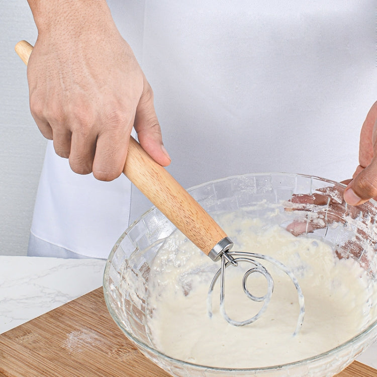 2 cái que trộn bột bằng thép không gỉ cán gỗ sồi 13 inch, phới lò xo, khuấy đơn vòng, khuấy đôi vòng, khuấy ba vòng