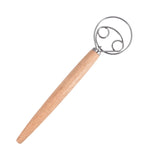 2 cái que trộn bột bằng thép không gỉ cán gỗ sồi 13 inch, phới lò xo, khuấy đơn vòng, khuấy đôi vòng, khuấy ba vòng