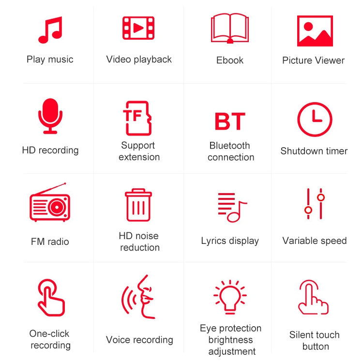 Máy nghe nhạc MP3 cảm ứng Bluetooth di động, máy ghi âm, sách điện tử, 4GB, 8GB, 16GB, 32GB