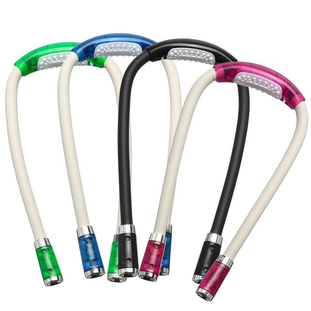 Portable U-shaped LED Flexible Handsfree Hug Neck Reading Book Lamp Torch, Black, Green, Blue, Pink