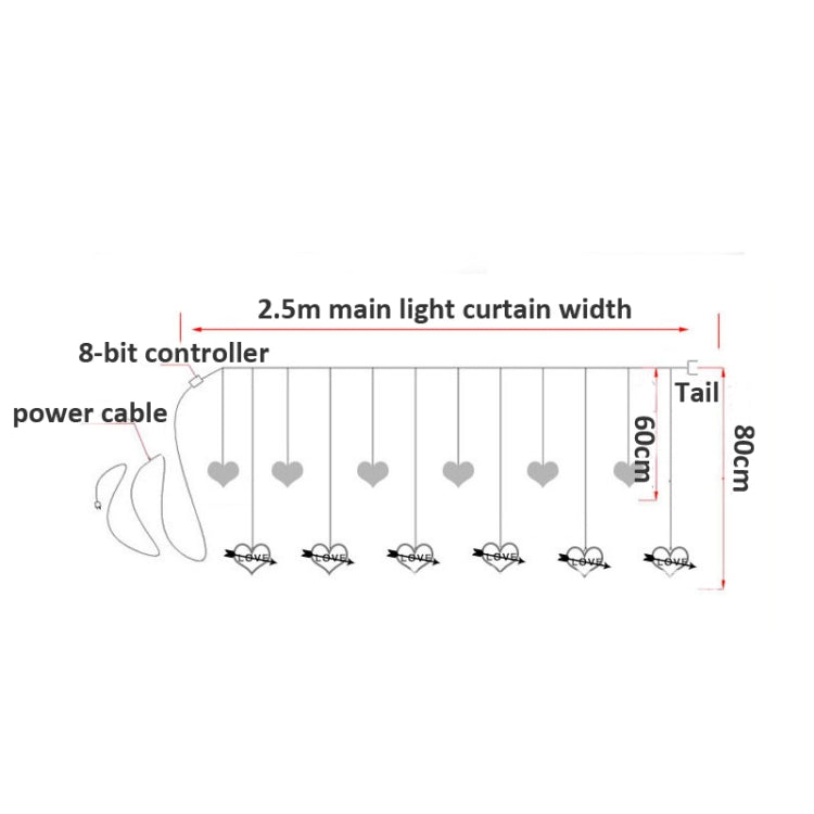 Đèn trang trí hình trái tim LED, rèm đèn, đèn dây trang trí lễ hội, phích cắm EU, ánh sáng trắng ấm, ánh sáng nhiều màu