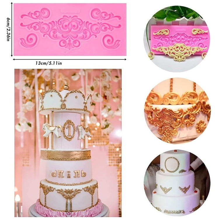 2 cái khuôn silicone fondant bánh, khuôn viền rỗng nổi, khuôn khung ảnh cổ điển