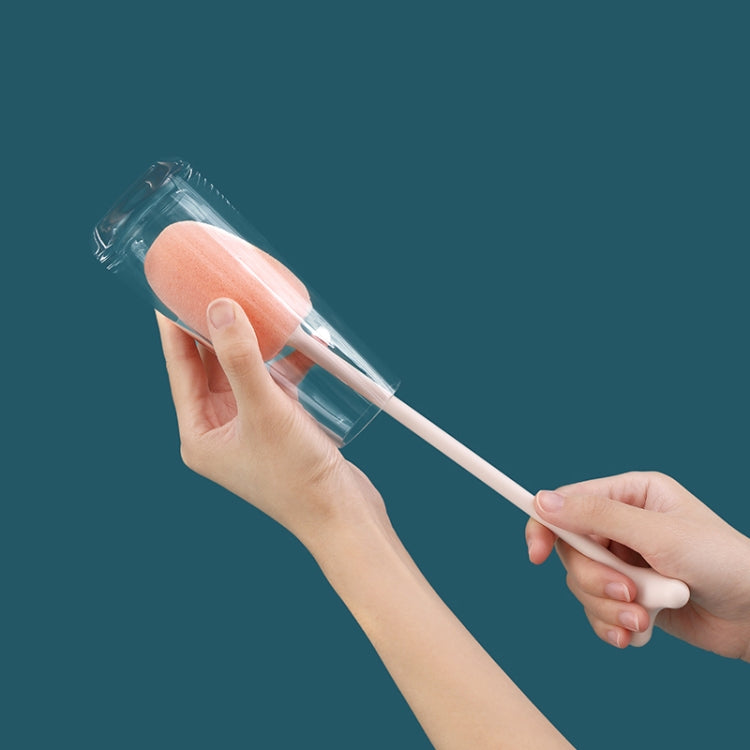 Bàn chải cốc dọc cán dài, bàn chải bọt biển rửa bình sữa trẻ em, dài 29cm, màu trắng, xanh dương, hồng