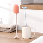 Bàn chải cốc dọc cán dài, bàn chải bọt biển rửa bình sữa trẻ em, dài 29cm, màu trắng, xanh dương, hồng