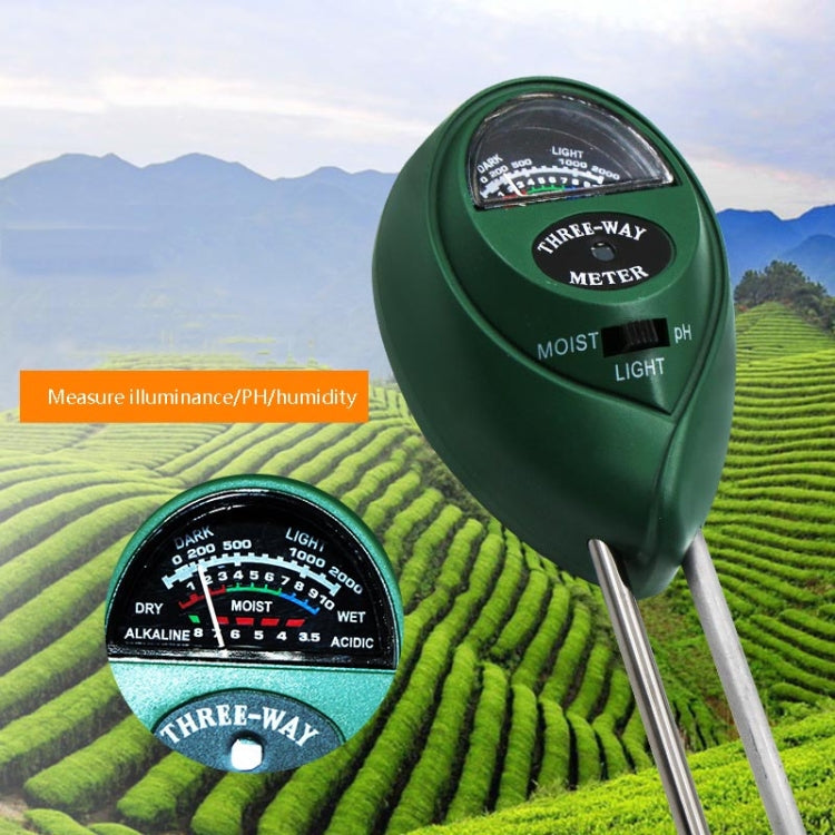 Bút đo đất 3 trong 1 kiểm tra giá trị pH, cường độ ánh sáng, độ ẩm đất đầu tròn, máy đo độ ẩm đất khô 3 trong 1