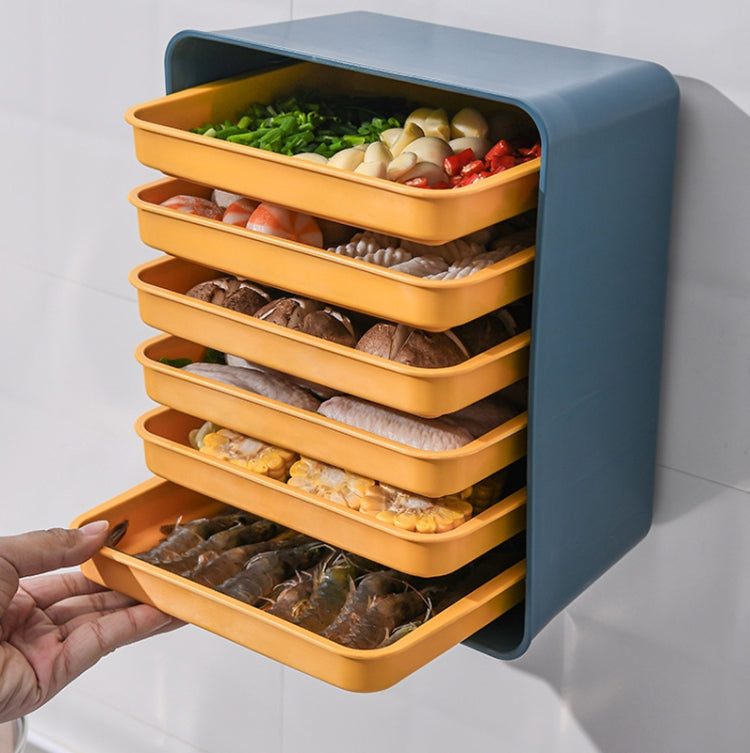 Khay lẩu 6 tầng gắn tường, khay chuẩn bị món ăn nhà bếp, không cần khoan, khay chữ nhật đựng món phụ, khung xám + đĩa trắng, khung xanh + đĩa vàng