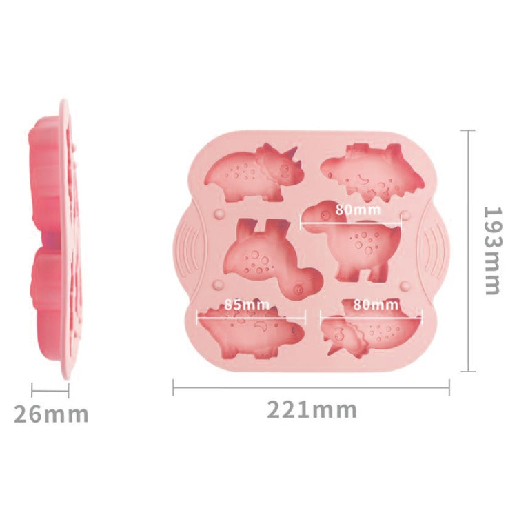 Khuôn bánh silicone khủng long 6 ô tự làm, khuôn bổ sung thức ăn cho bé, dụng cụ nướng, màu hồng, xanh nhạt