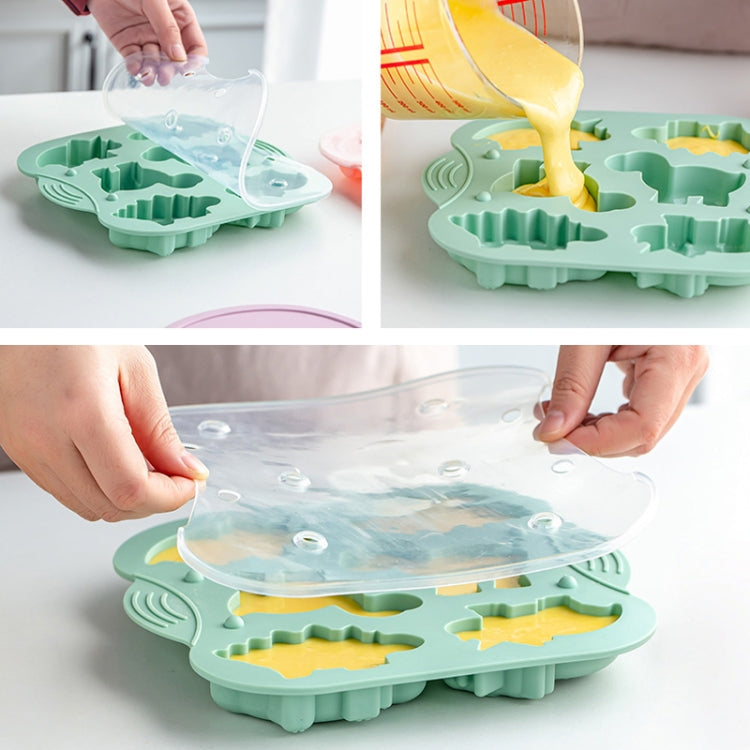 Khuôn bánh silicone khủng long 6 ô tự làm, khuôn bổ sung thức ăn cho bé, dụng cụ nướng, màu hồng, xanh nhạt