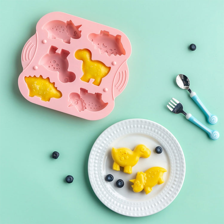 Khuôn bánh silicone khủng long 6 ô tự làm, khuôn bổ sung thức ăn cho bé, dụng cụ nướng, màu hồng, xanh nhạt