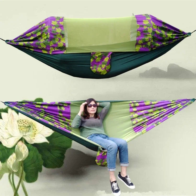 Võng chống muỗi ngoài trời bằng vải dù in lưới muỗi, kích thước: 270x140cm, 270x140cm màu phong