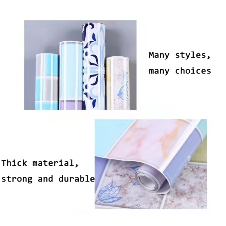 Decal dán tường bếp chống khói, hình hoa nở, gốm sứ xanh trắng, dây leo tím