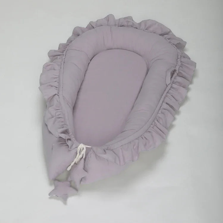 Đệm giường bionic bọc cotton ren cho bé sơ sinh, màu hồng, be, xám, xanh lam xanh lơ