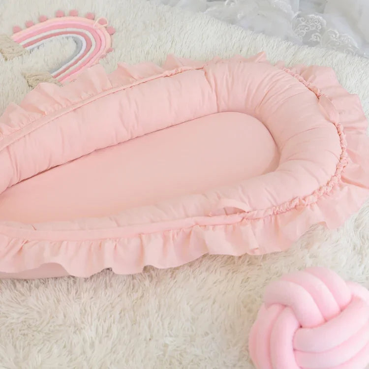 Đệm giường bionic bọc cotton ren cho bé sơ sinh, màu hồng, be, xám, xanh lam xanh lơ