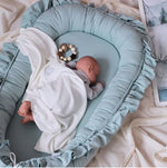 Đệm giường bionic bọc cotton ren cho bé sơ sinh, màu hồng, be, xám, xanh lam xanh lơ