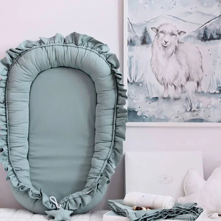 Đệm giường bionic bọc cotton ren cho bé sơ sinh, màu hồng, be, xám, xanh lam xanh lơ