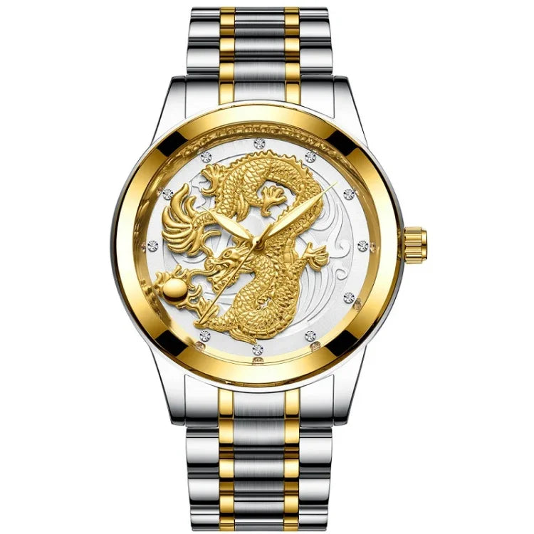 Đồng hồ quartz siêu mỏng FNGEEN S666 chống nước phát sáng không cơ, họa tiết rồng hoặc phượng cặp đôi, mặt vàng toàn bộ, mặt đen vàng toàn bộ, mặt trắng vàng toàn bộ, mặt vàng giữa, mặt đen vàng giữa