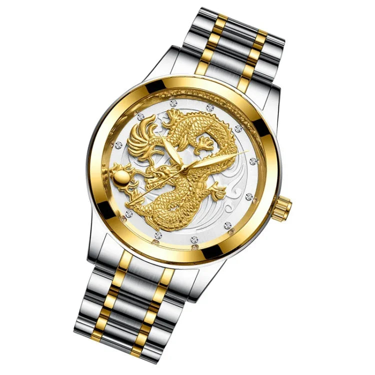 Đồng hồ quartz siêu mỏng FNGEEN S666 chống nước phát sáng không cơ, họa tiết rồng hoặc phượng cặp đôi, mặt vàng toàn bộ, mặt đen vàng toàn bộ, mặt trắng vàng toàn bộ, mặt vàng giữa, mặt đen vàng giữa
