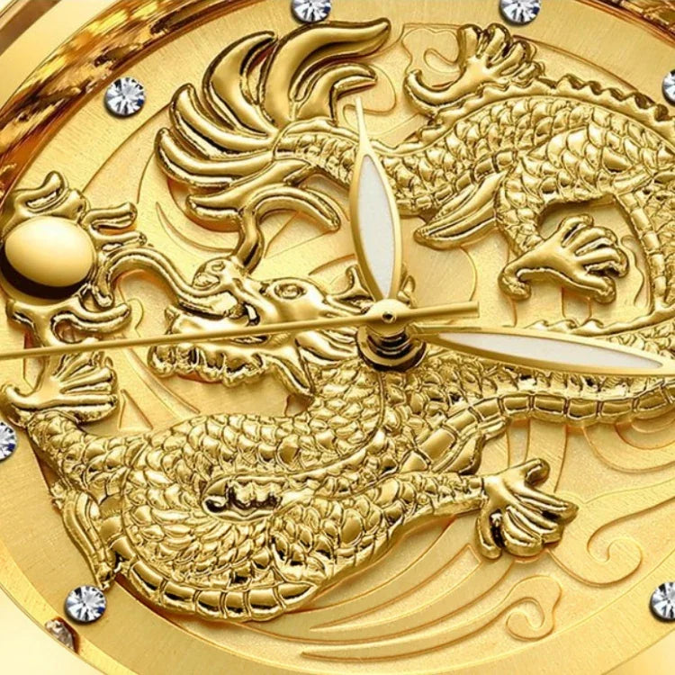 Đồng hồ quartz siêu mỏng FNGEEN S666 chống nước phát sáng không cơ, họa tiết rồng hoặc phượng cặp đôi, mặt vàng toàn bộ, mặt đen vàng toàn bộ, mặt trắng vàng toàn bộ, mặt vàng giữa, mặt đen vàng giữa