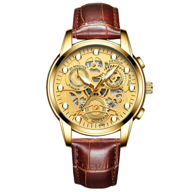 Đồng hồ quartz rỗng nam FNGEEN 4088 chống nước phát sáng cho học sinh, mặt vàng toàn bộ, mặt đen vàng toàn bộ, mặt đen thép đen với kim trắng, mặt đen thép đen với kim vàng, mặt vàng và vàng, mặt vàng đen